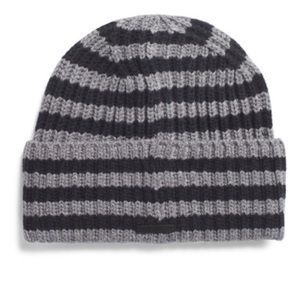 All Saints Striped Fisherman Rib Beanie Hat Wool